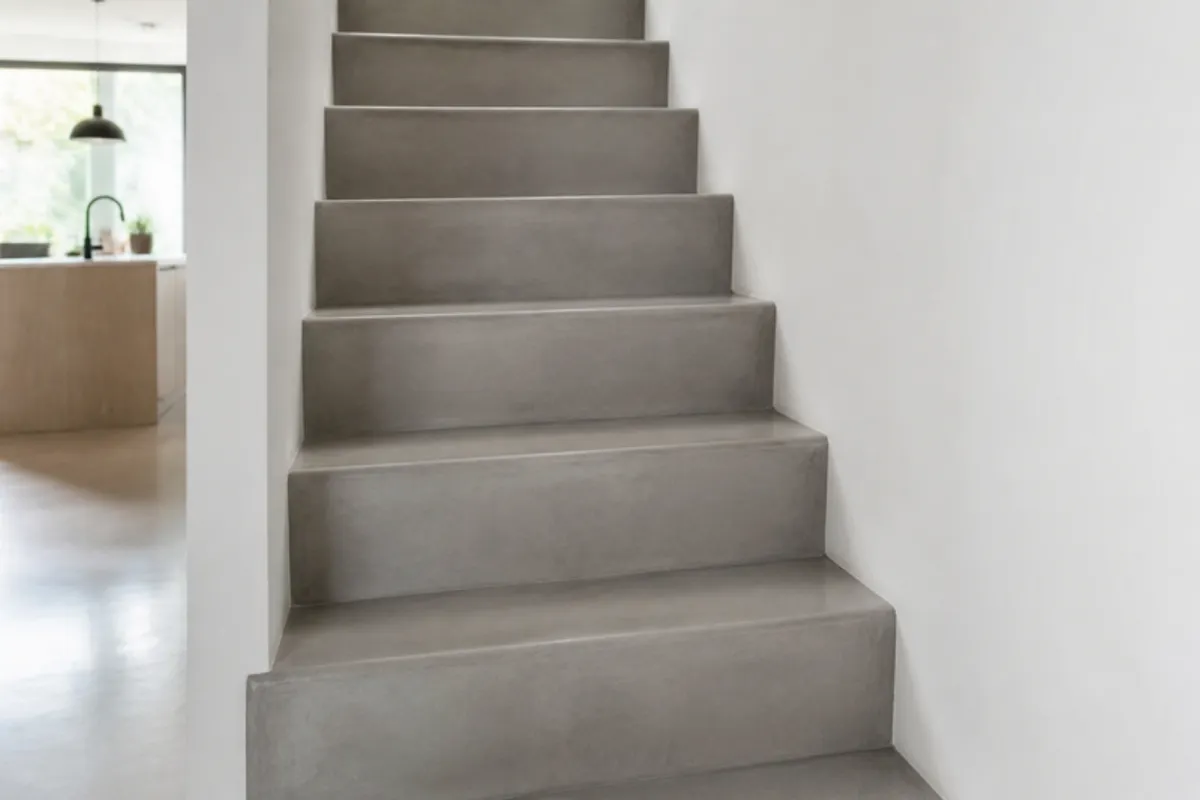Trappe og vægge i lys microcement